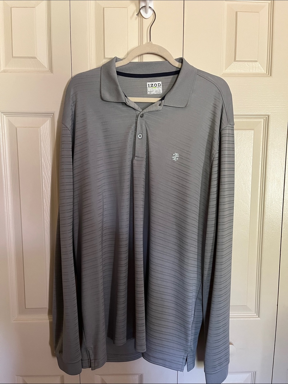Izod Men’s Long Sleeve Polo Shirt in Light Gray